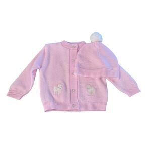 Pride N Joy - Pink Knit Cardigan Sweater with Hat Baby Girl‎ 12M Lambs